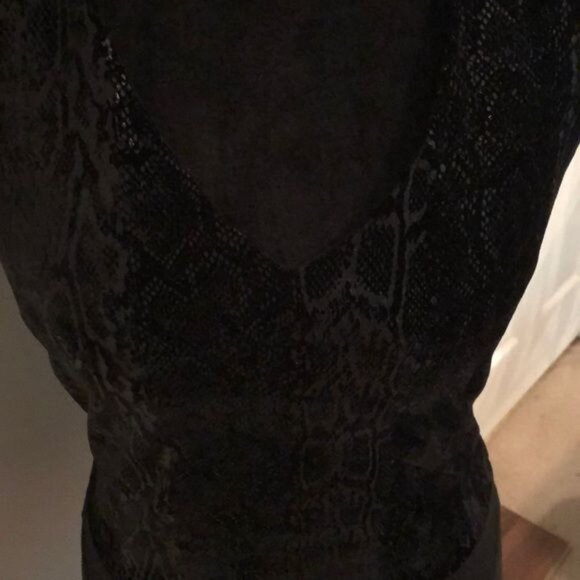 A’Gaci Halter Velvet Bodysuit, Black w/ Faux Snake Skin Print, Open Back, Size L - Picture 4 of 5